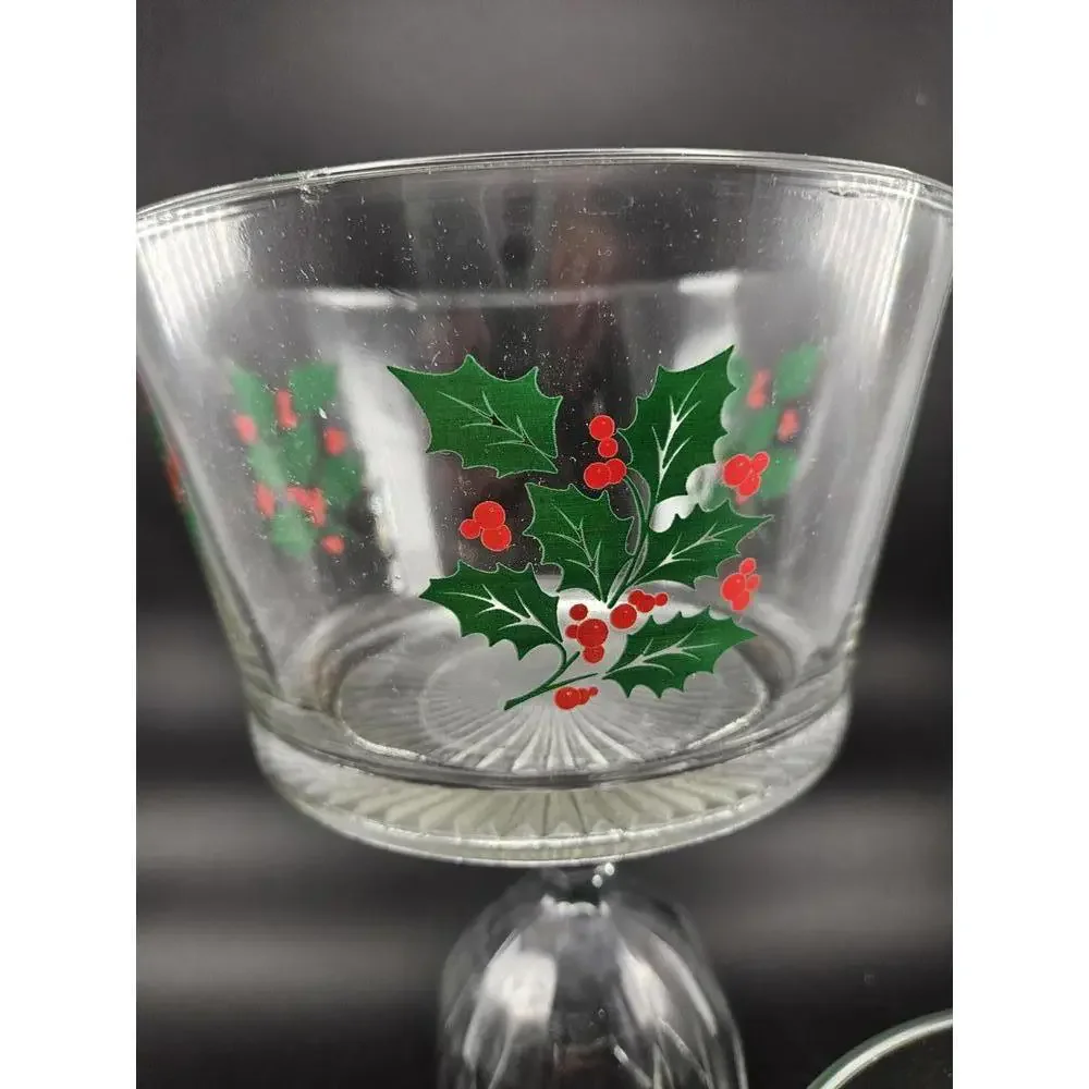 Vintage Starburst Holly & Berry Heavy Glass Serving/Trifle/Ice Bowl 3 Available